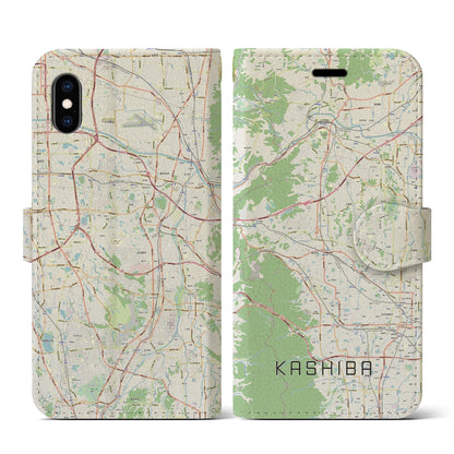 【香芝（奈良県）】地図柄iPhoneケース（手帳タイプ）ナチュラル・iPhone XS / X 用