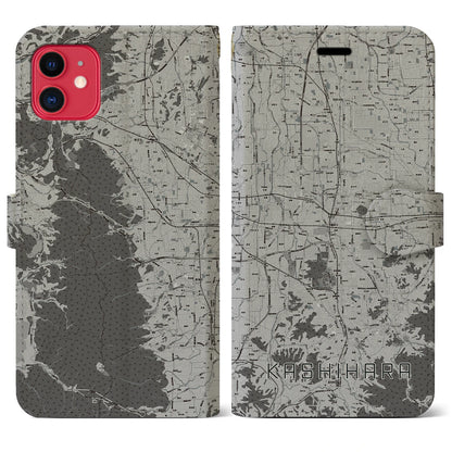 【橿原（奈良県）】地図柄iPhoneケース（手帳タイプ）モノトーン・iPhone 11 用
