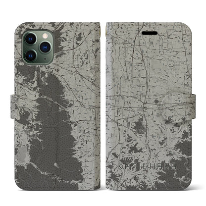 【橿原（奈良県）】地図柄iPhoneケース（手帳タイプ）モノトーン・iPhone 11 Pro 用