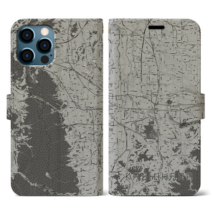 【橿原（奈良県）】地図柄iPhoneケース（手帳タイプ）モノトーン・iPhone 12 / 12 Pro 用