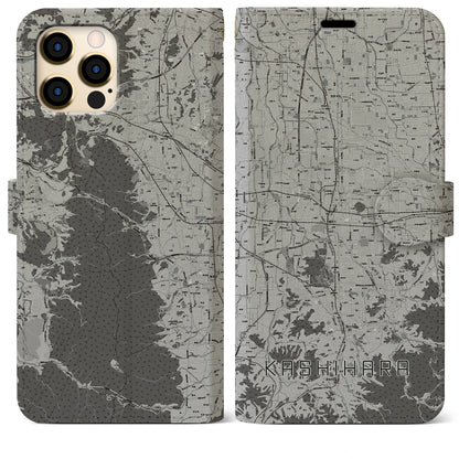 【橿原（奈良県）】地図柄iPhoneケース（手帳タイプ）モノトーン・iPhone 12 Pro Max 用