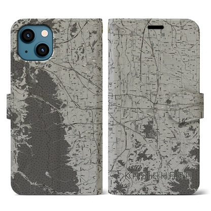 【橿原（奈良県）】地図柄iPhoneケース（手帳タイプ）モノトーン・iPhone 13 用