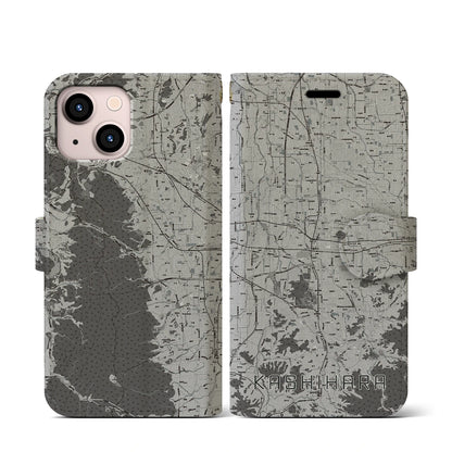 【橿原（奈良県）】地図柄iPhoneケース（手帳タイプ）モノトーン・iPhone 13 mini 用
