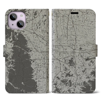 【橿原（奈良県）】地図柄iPhoneケース（手帳タイプ）モノトーン・iPhone 14 用