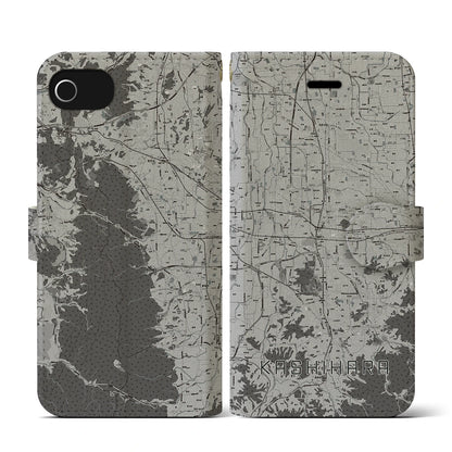 【橿原（奈良県）】地図柄iPhoneケース（手帳タイプ）モノトーン・iPhone SE（第3 / 第2世代） / 8 / 7 / 6s / 6 用