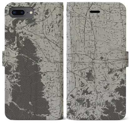 【橿原（奈良県）】地図柄iPhoneケース（手帳タイプ）モノトーン・iPhone 8Plus /7Plus / 6sPlus / 6Plus 用