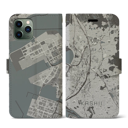 【香椎（福岡県）】地図柄iPhoneケース（手帳タイプ）モノトーン・iPhone 11 Pro 用