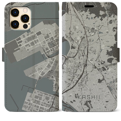 【香椎（福岡県）】地図柄iPhoneケース（手帳タイプ）モノトーン・iPhone 12 Pro Max 用