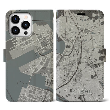 【香椎（福岡県）】地図柄iPhoneケース（手帳タイプ）モノトーン・iPhone 13 Pro 用