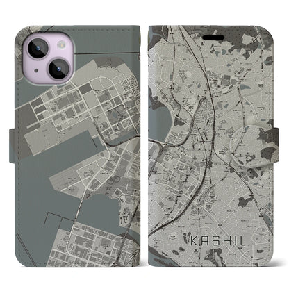 【香椎（福岡県）】地図柄iPhoneケース（手帳タイプ）モノトーン・iPhone 14 用