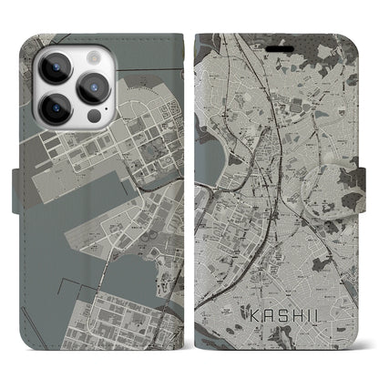 【香椎（福岡県）】地図柄iPhoneケース（手帳タイプ）モノトーン・iPhone 14 Pro 用