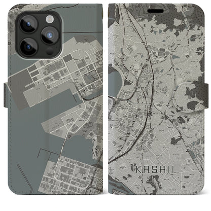 【香椎（福岡県）】地図柄iPhoneケース（手帳タイプ）モノトーン・iPhone 15 Pro Max 用