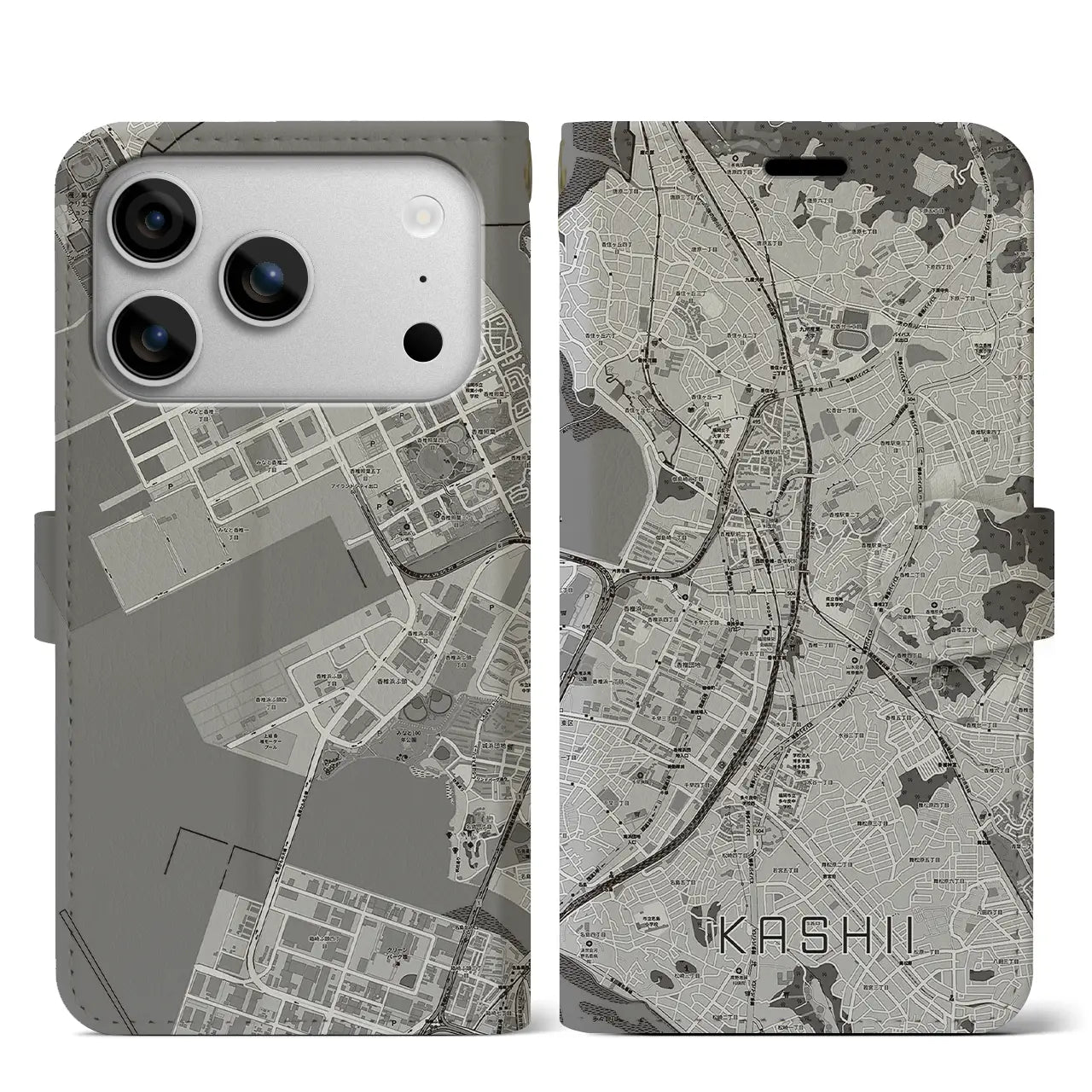 【香椎（福岡県）】地図柄iPhoneケース（手帳タイプ）