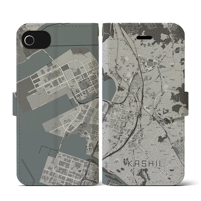 【香椎（福岡県）】地図柄iPhoneケース（手帳タイプ）モノトーン・iPhone SE（第3 / 第2世代） / 8 / 7 / 6s / 6 用