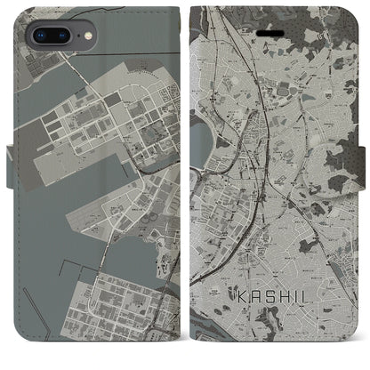 【香椎（福岡県）】地図柄iPhoneケース（手帳タイプ）モノトーン・iPhone 8Plus /7Plus / 6sPlus / 6Plus 用