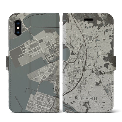 【香椎（福岡県）】地図柄iPhoneケース（手帳タイプ）モノトーン・iPhone XS / X 用