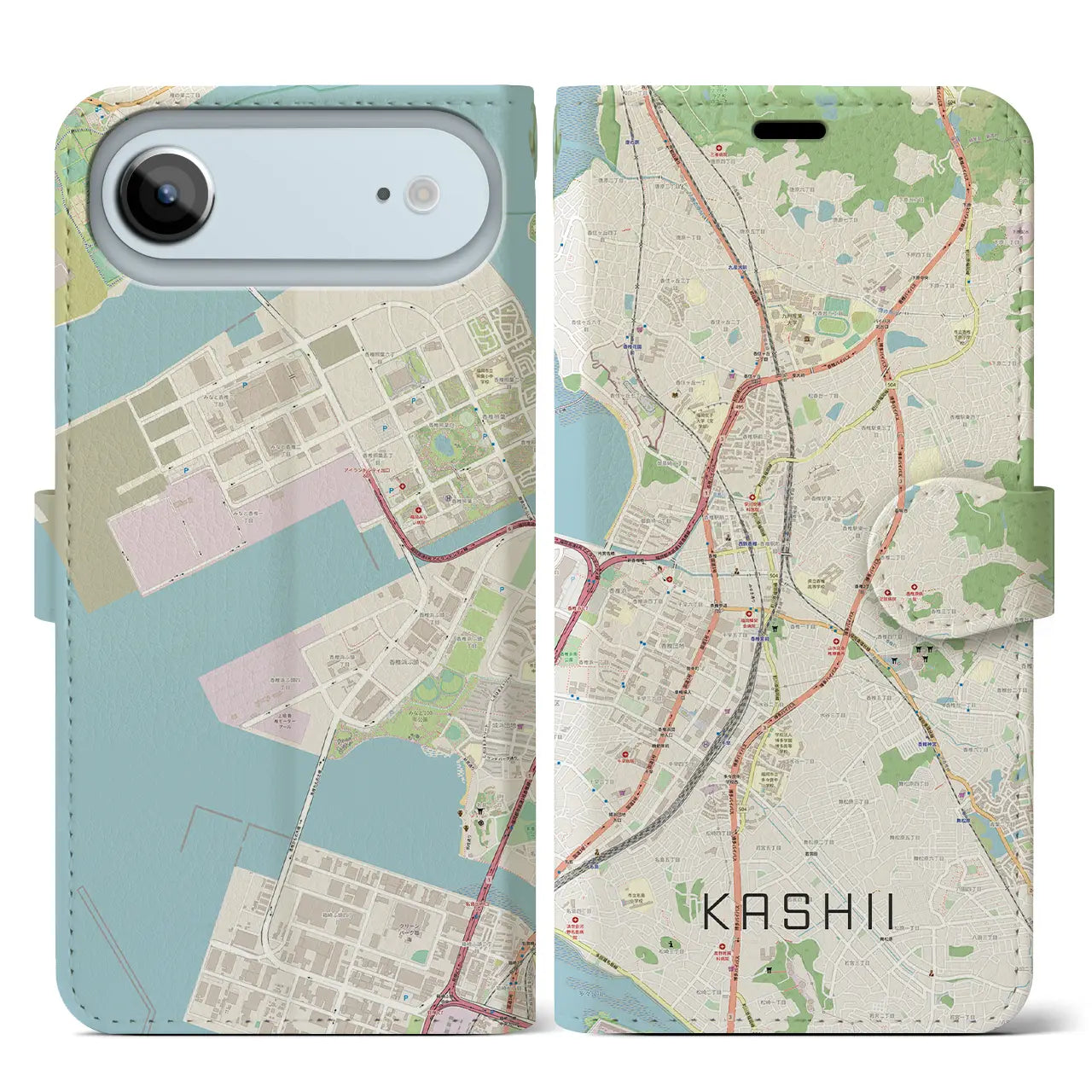 【香椎（福岡県）】地図柄iPhoneケース（手帳タイプ）