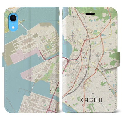 【香椎（福岡県）】地図柄iPhoneケース（手帳タイプ）ナチュラル・iPhone XR 用
