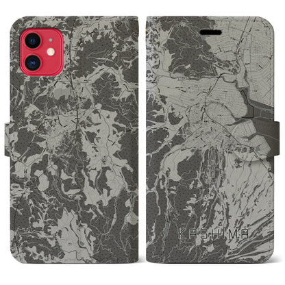 【鹿島（佐賀県）】地図柄iPhoneケース（手帳タイプ）モノトーン・iPhone 11 用