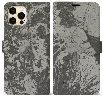 【鹿島（佐賀県）】地図柄iPhoneケース（手帳タイプ）モノトーン・iPhone 12 Pro Max 用