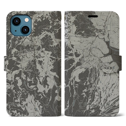 【鹿島（佐賀県）】地図柄iPhoneケース（手帳タイプ）モノトーン・iPhone 13 用