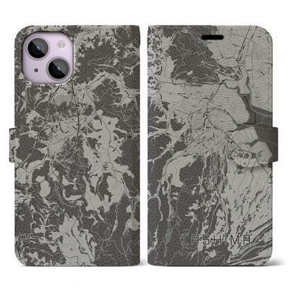 【鹿島（佐賀県）】地図柄iPhoneケース（手帳タイプ）モノトーン・iPhone 14 用