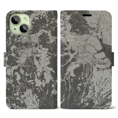 【鹿島（佐賀県）】地図柄iPhoneケース（手帳タイプ）モノトーン・iPhone 15 用