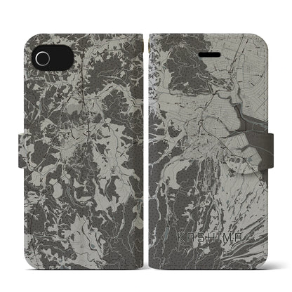 【鹿島（佐賀県）】地図柄iPhoneケース（手帳タイプ）モノトーン・iPhone SE（第3 / 第2世代） / 8 / 7 / 6s / 6 用