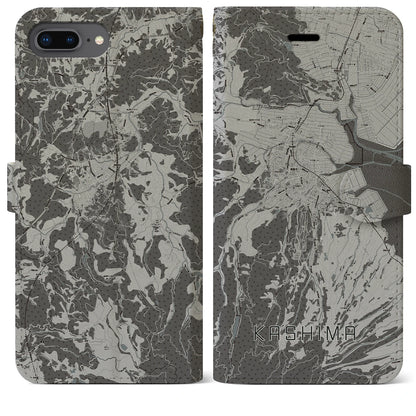 【鹿島（佐賀県）】地図柄iPhoneケース（手帳タイプ）モノトーン・iPhone 8Plus /7Plus / 6sPlus / 6Plus 用