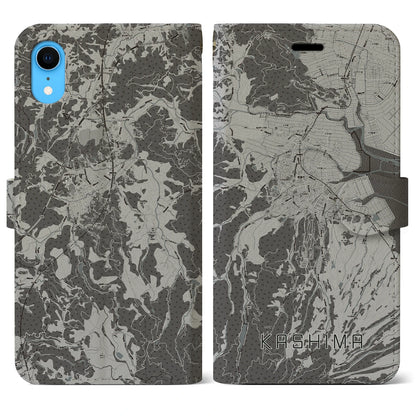 【鹿島（佐賀県）】地図柄iPhoneケース（手帳タイプ）モノトーン・iPhone XR 用