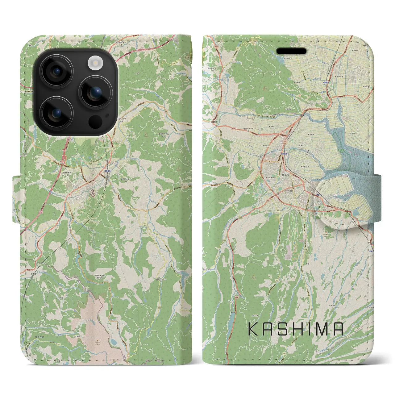 【鹿島（佐賀県）】地図柄iPhoneケース（手帳タイプ）ナチュラル・iPhone 16 用