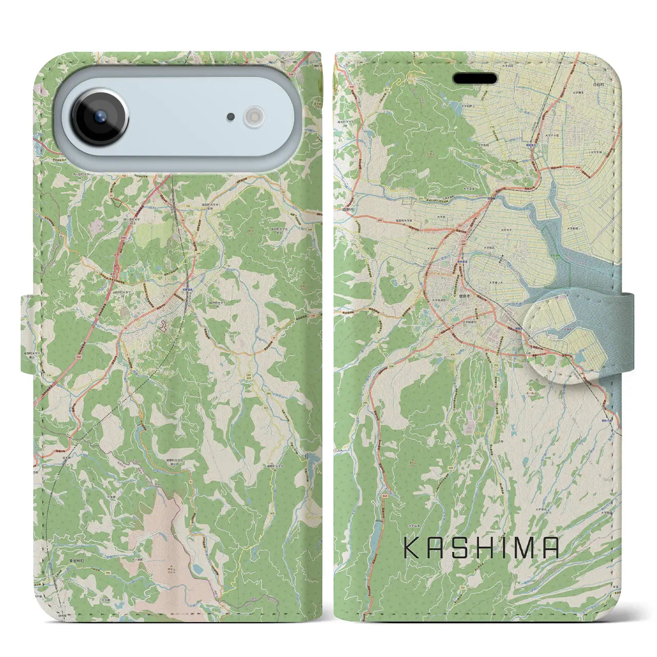 【鹿島(佐賀県)】地図柄iPhoneケース(手帳タイプ)ナチュラル・iPhone 17 Pro Max 用