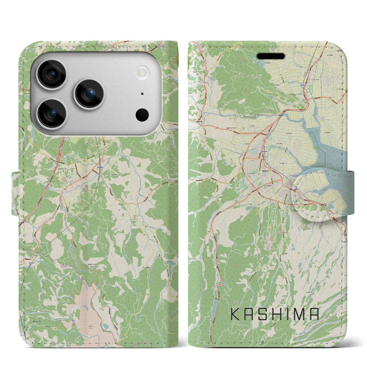 【鹿島(佐賀県)】地図柄iPhoneケース(手帳タイプ)モノトーン・iPhone 17 Pro Max 用