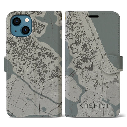 【鹿島（茨城県）】地図柄iPhoneケース（手帳タイプ）モノトーン・iPhone 13 用