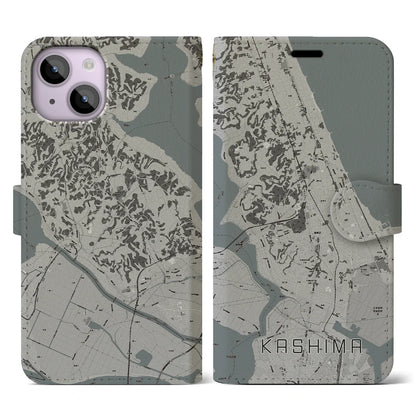 【鹿島（茨城県）】地図柄iPhoneケース（手帳タイプ）モノトーン・iPhone 14 用