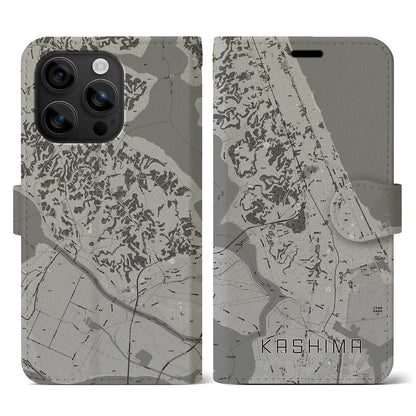 【鹿島（茨城県）】地図柄iPhoneケース（手帳タイプ）モノトーン・iPhone 16 用