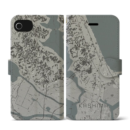 【鹿島（茨城県）】地図柄iPhoneケース（手帳タイプ）モノトーン・iPhone SE（第3 / 第2世代） / 8 / 7 / 6s / 6 用