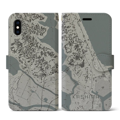【鹿島（茨城県）】地図柄iPhoneケース（手帳タイプ）モノトーン・iPhone XS / X 用