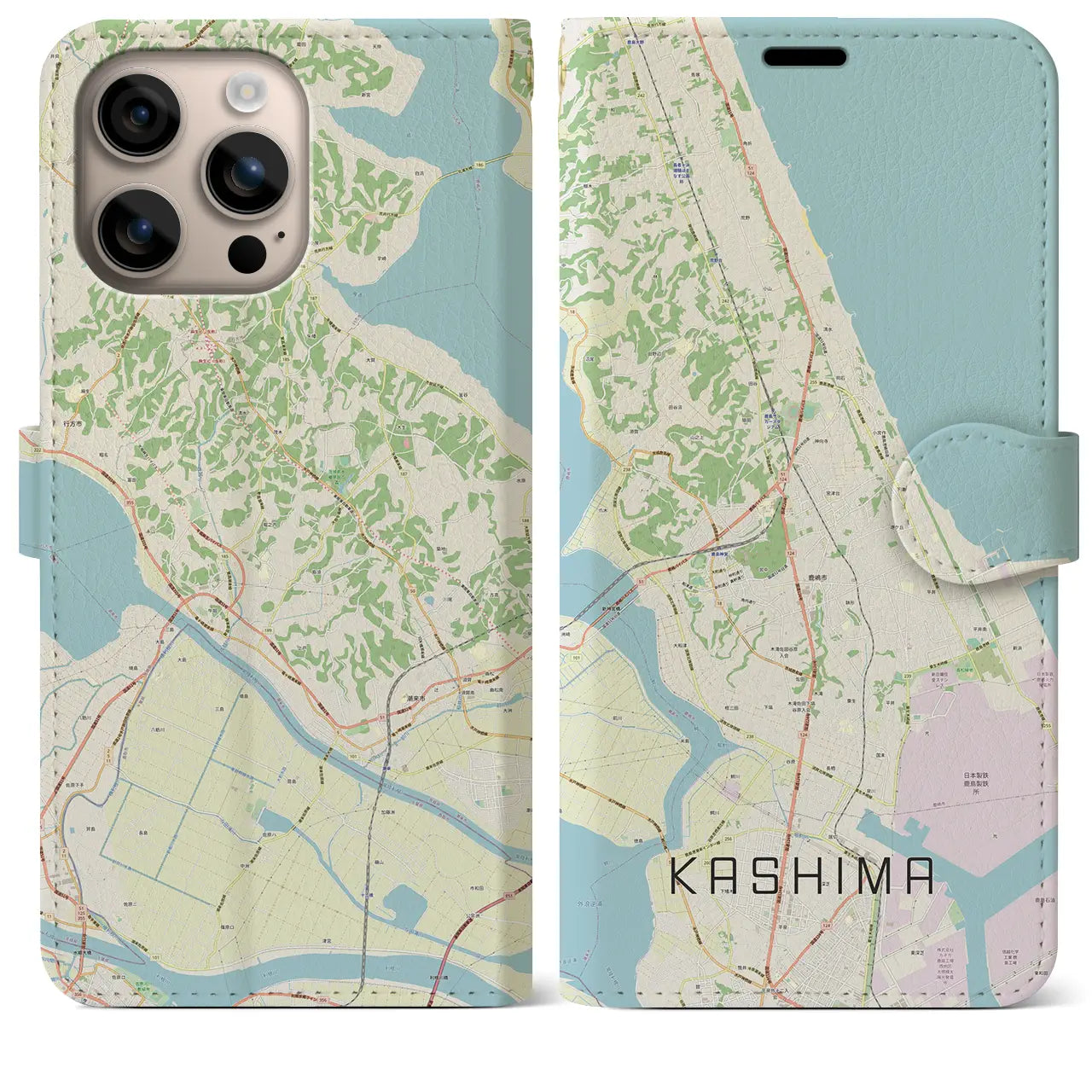 【鹿島（茨城県）】地図柄iPhoneケース（手帳タイプ）ナチュラル・iPhone 16 Plus 用