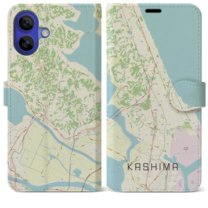 【鹿島（茨城県）】地図柄iPhoneケース（手帳タイプ）ナチュラル・iPhone 16 Pro Max 用