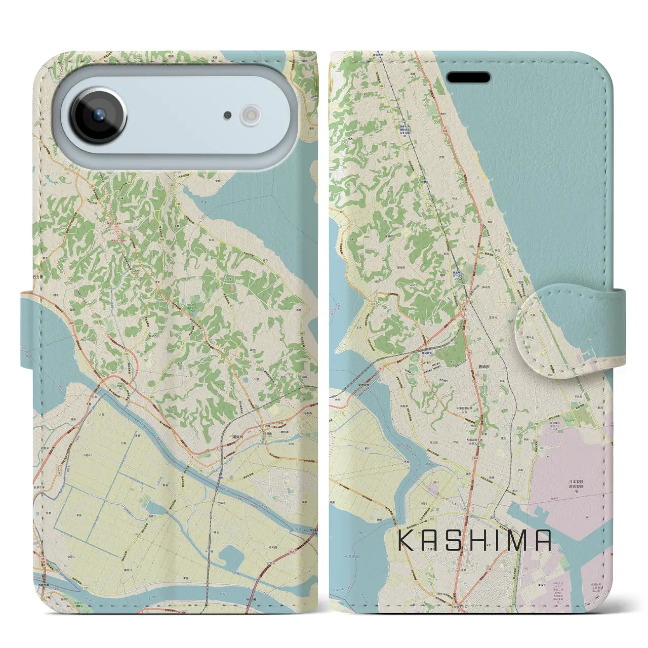 【鹿島(茨城県)】地図柄iPhoneケース(手帳タイプ)モノトーン・iPhone 17 Pro Max 用