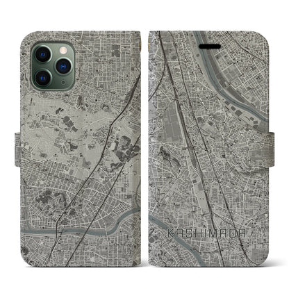 【鹿島田（神奈川県）】地図柄iPhoneケース（手帳タイプ）モノトーン・iPhone 11 Pro 用