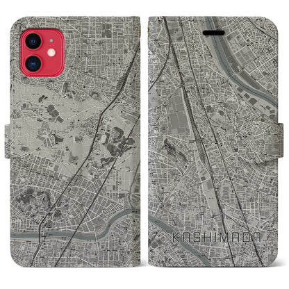 【鹿島田（神奈川県）】地図柄iPhoneケース（手帳タイプ）モノトーン・iPhone 11 用