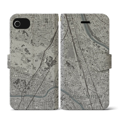 【鹿島田（神奈川県）】地図柄iPhoneケース（手帳タイプ）モノトーン・iPhone SE（第3 / 第2世代） / 8 / 7 / 6s / 6 用