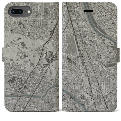 【鹿島田（神奈川県）】地図柄iPhoneケース（手帳タイプ）モノトーン・iPhone 8Plus /7Plus / 6sPlus / 6Plus 用