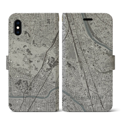 【鹿島田（神奈川県）】地図柄iPhoneケース（手帳タイプ）モノトーン・iPhone XS / X 用