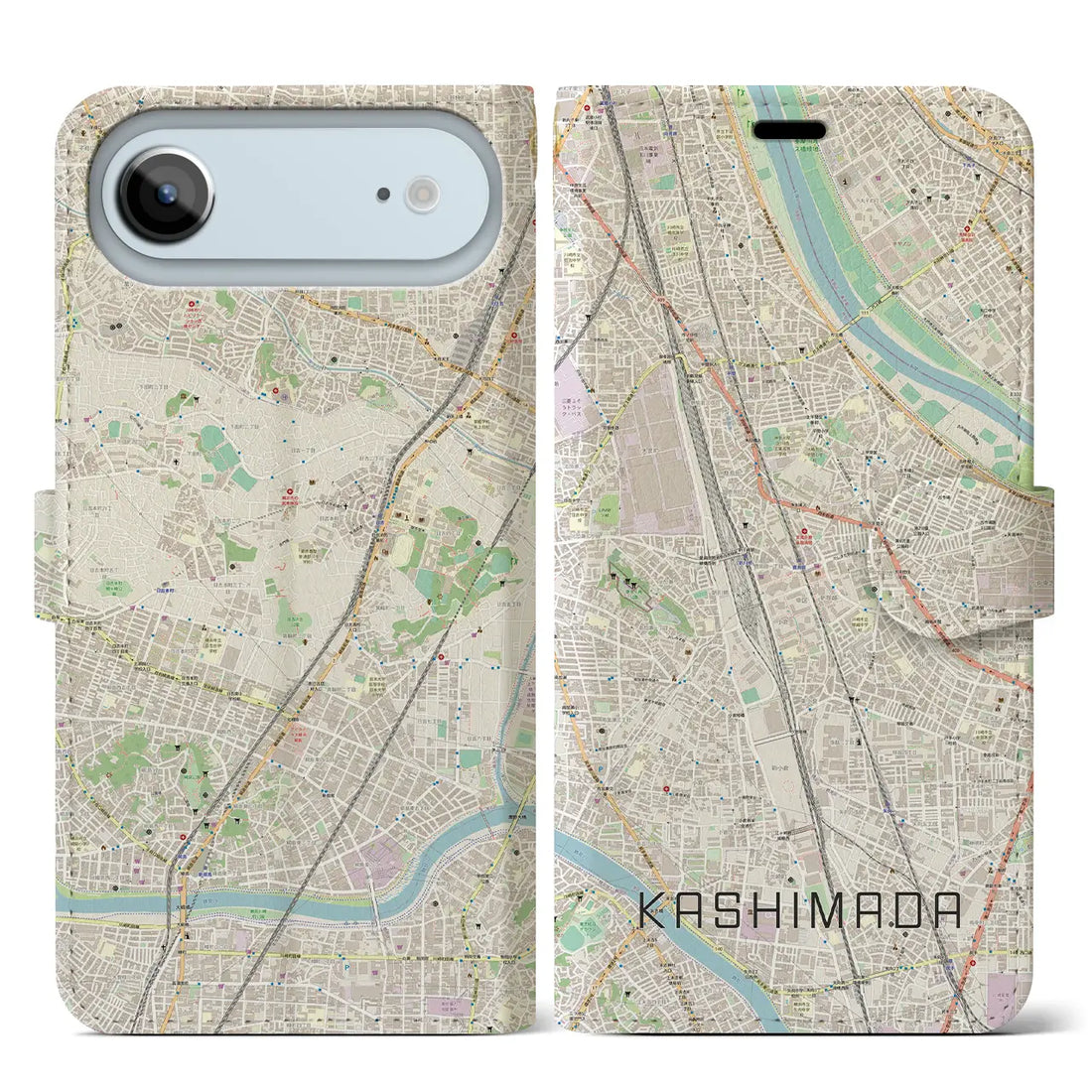 【鹿島田(神奈川県)】地図柄iPhoneケース(手帳タイプ)モノトーン・iPhone 17 Pro Max 用