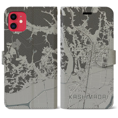 【鹿島台（宮城県）】地図柄iPhoneケース（手帳タイプ）モノトーン・iPhone 11 用