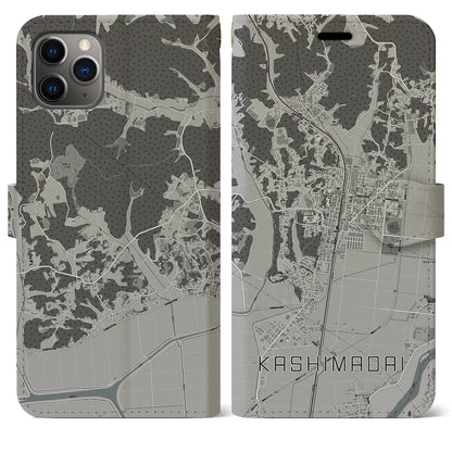 【鹿島台（宮城県）】地図柄iPhoneケース（手帳タイプ）モノトーン・iPhone 11 Pro Max 用