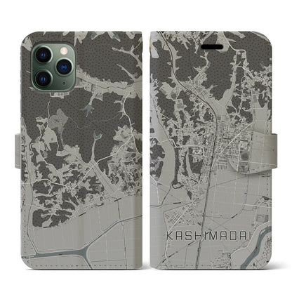 【鹿島台（宮城県）】地図柄iPhoneケース（手帳タイプ）モノトーン・iPhone 11 Pro 用